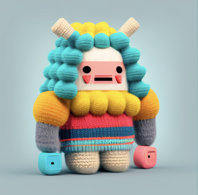 Vexxer - and AI generated 3D character made from wool. 